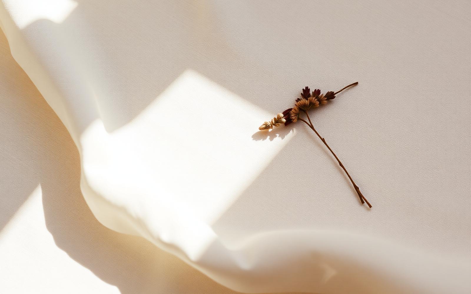 Cream linen with a sprig of dried wildflower